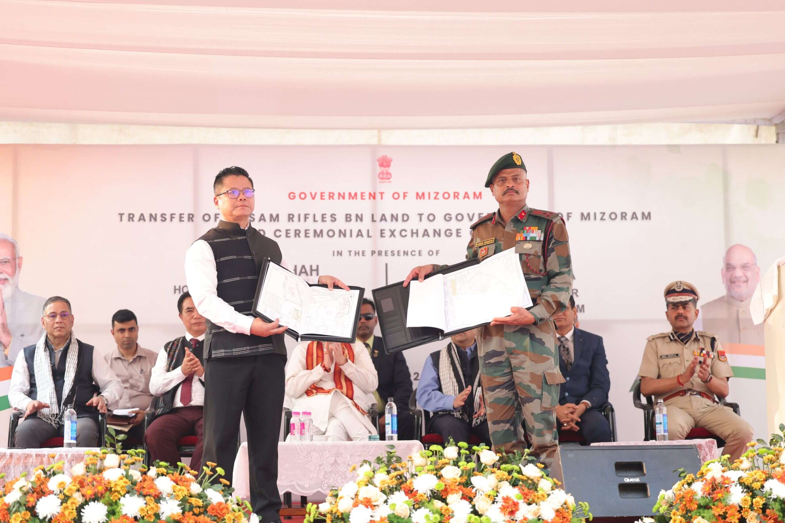 Aizawl, Mizoram : गृहमंत्री अमितशाह की मौजूदगी असम राइफल्स की जमीन मिजोरम सरकार को सुपुर्द, नक्शों का आदान-प्रदान हुआ