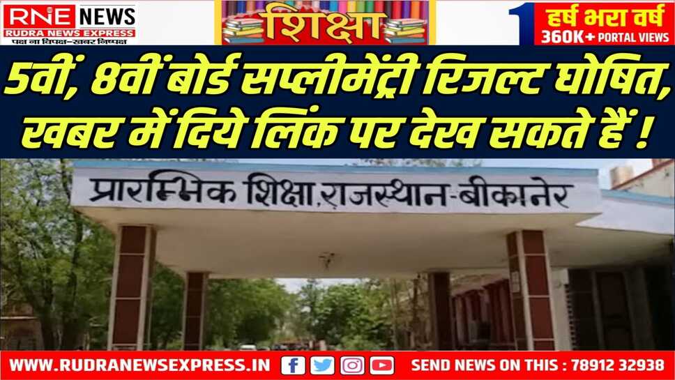 RAJASTHAN : शिक्षा विभाग ने पूरक परीक्षा का परिणाम घोषित किया, शाला दर्पण पर देख सकते हैं स्टूडेंट