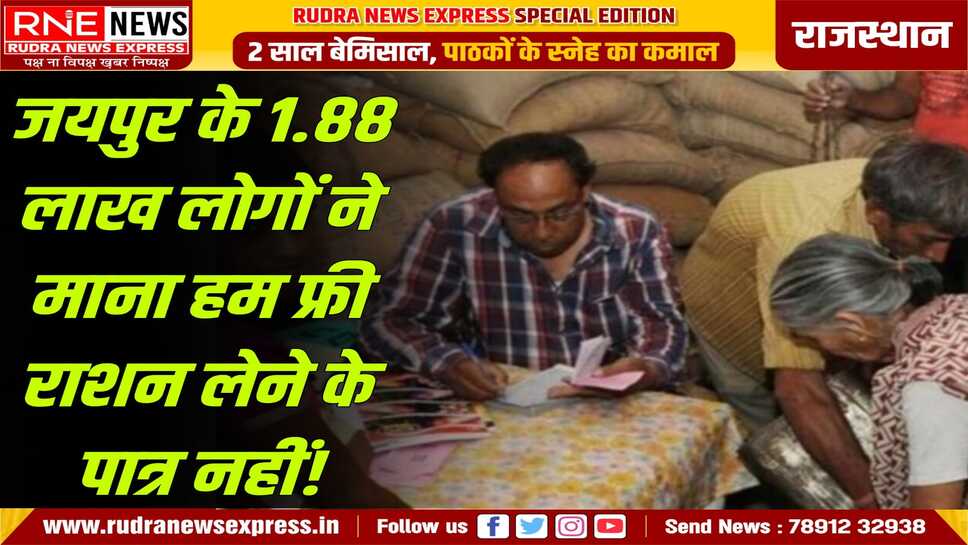 Rajasthan Give Up- Jaipur Top : 01 लाख 88 हजार 255 लोगों को अब फ्री राशन नहीं, गिव अप में जयपुर टॉप