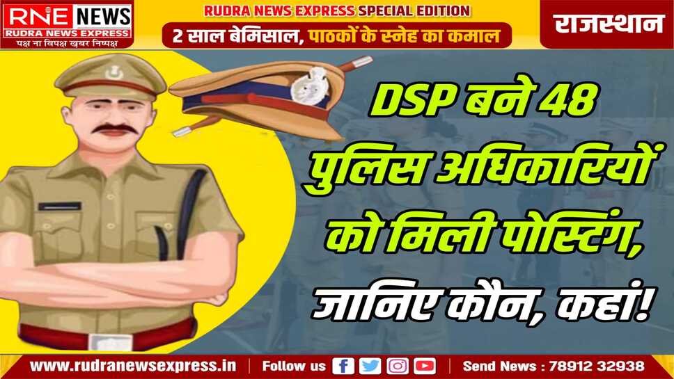 Rajasthan Police : 48 इंस्पेक्टर प्रमोशन के बाद DSP बने, इसके साथ ही हुआ transfer, जानिए कौन, कहां पदस्थापित