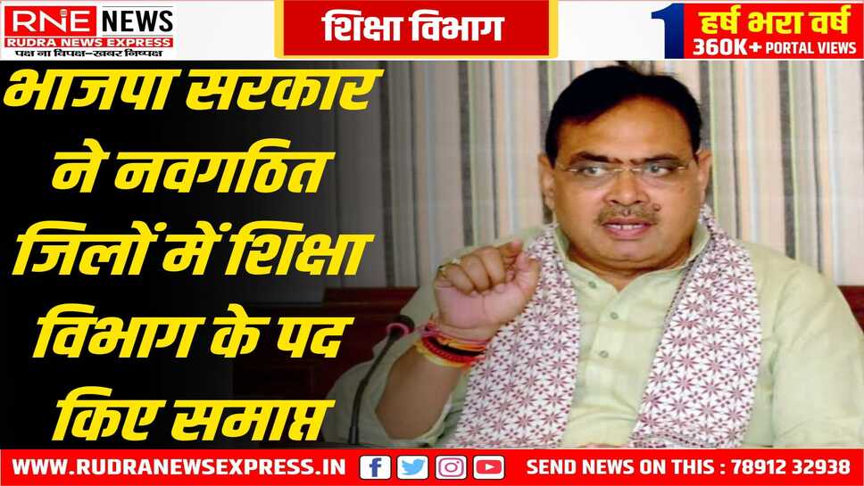 प्रदेश के 9 जिलों में शिक्षा विभाग ने 216 पद समाप्त किये, ये वे जिले हैं जिनको पिछली कांग्रेस सरकार ने गठित किया था