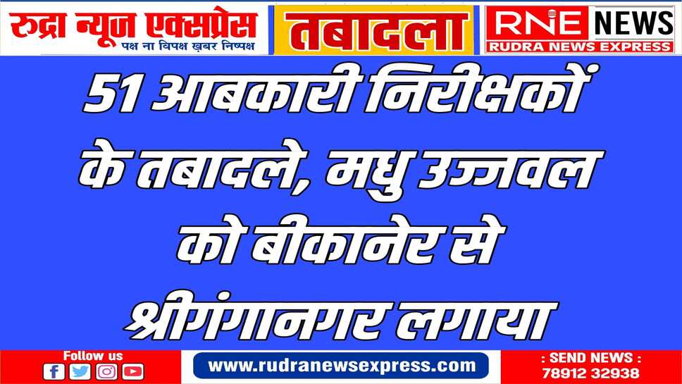 राजस्थान के 52 अन्य निरीक्षक को स्थानांतरित किया