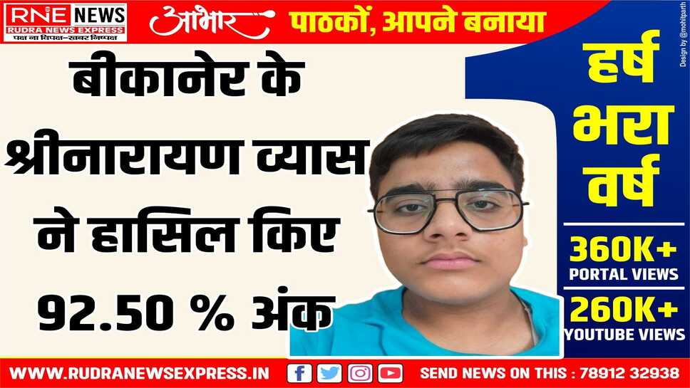 BIKANER : व्यास ने अपनी सफलता का श्रेय माता-पिता एवं गुरुजनों को दिया