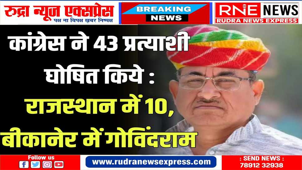 कांग्रेस की दूसरी लिस्ट: बीकानेर में अर्जुन-गोविंद के बीच मुकाबला, चूरू में राहुल कस्वां