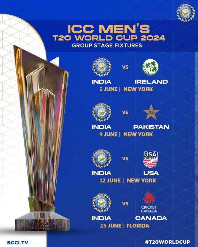 T20 WORLD CUP 2024 : 9 जून को होगा INDIA vs PAKISTAN