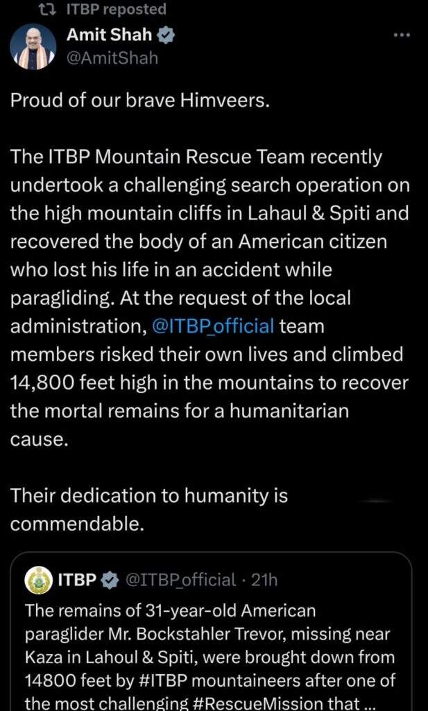 सैल्यूट ITBP : 48 घंटे के रेस्क्यू में 14,800 फीट चढ़ाई कर अमेरिकी नागरिक का शव लाये