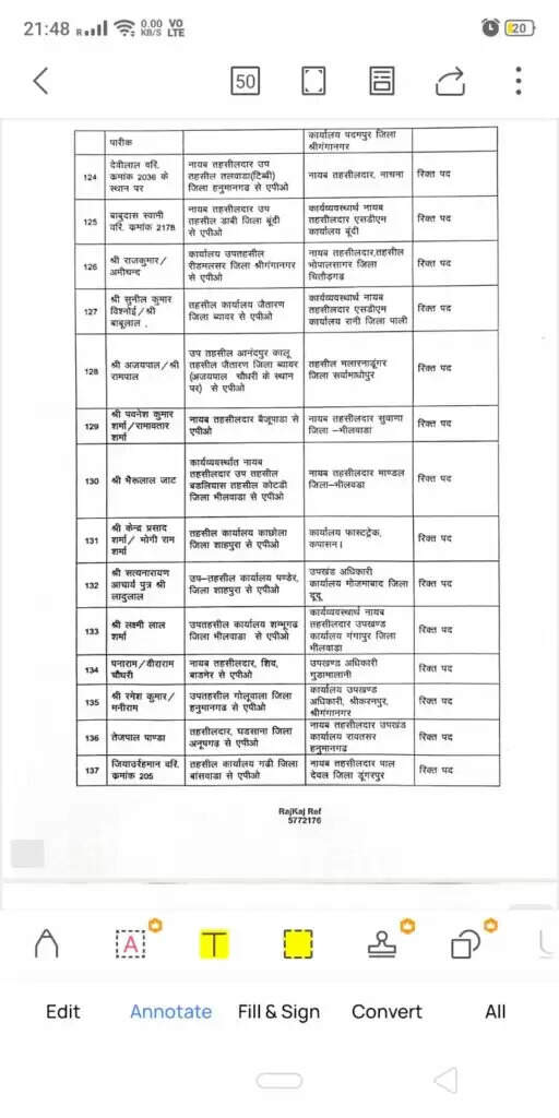 बीकानेर के उपखंडो के तहसीलदार बदले