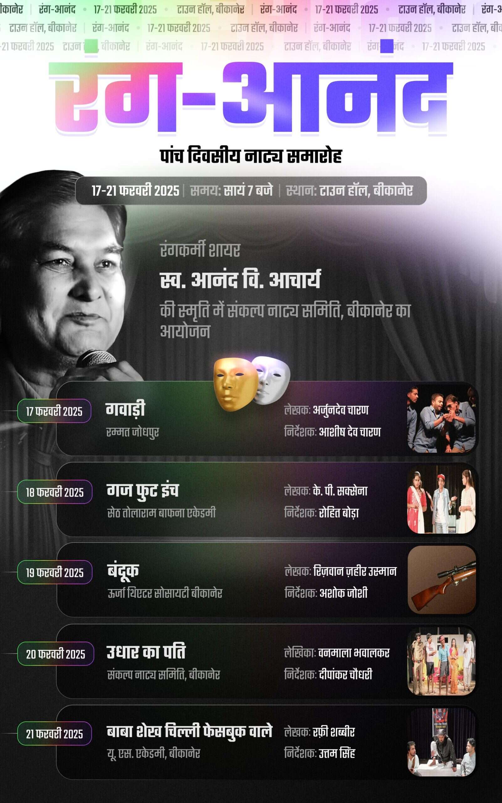 रंग आनंद 2025: नाटक के हर क्षेत्र में किया है काम, अभिनय से मंच पार्श्व तक सक्रिय, पांचवां अवार्ड फिर समर्पित रंगकर्मी को