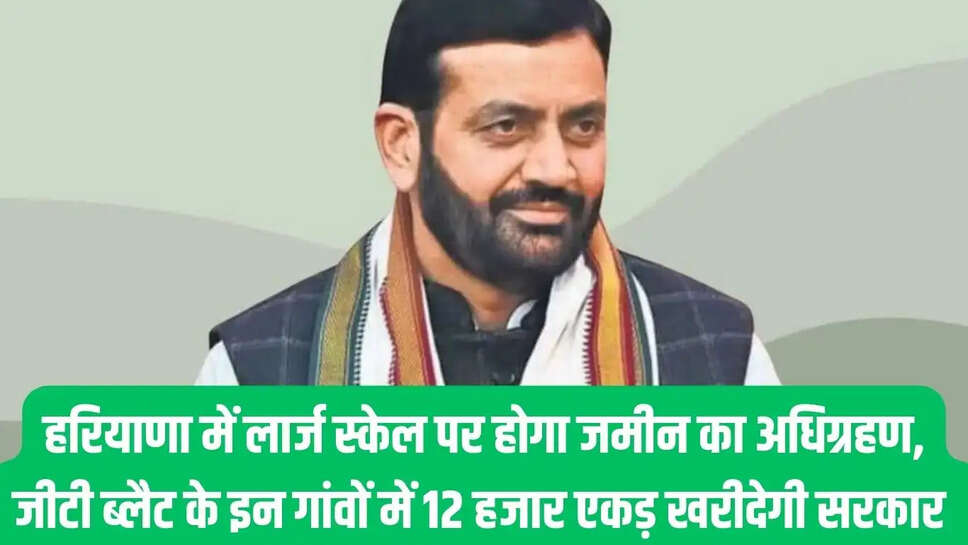Haryana land acquisition  हरियाणा में लार्ज स्केल पर होगा जमीन का अधिग्रहण, जीटी ब्लैट के इन गांवों में 12 हजार एकड़ खरीदेगी सरकार&nbsp;
