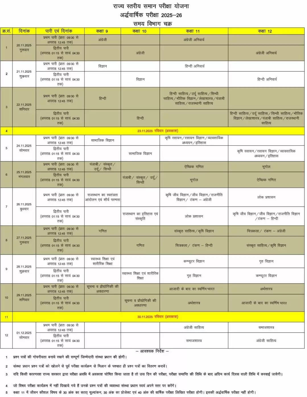 देखिये परीक्षा टाइम टेबल :