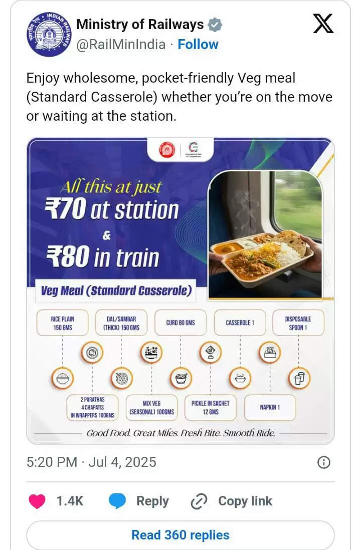 Indian railway new food menu