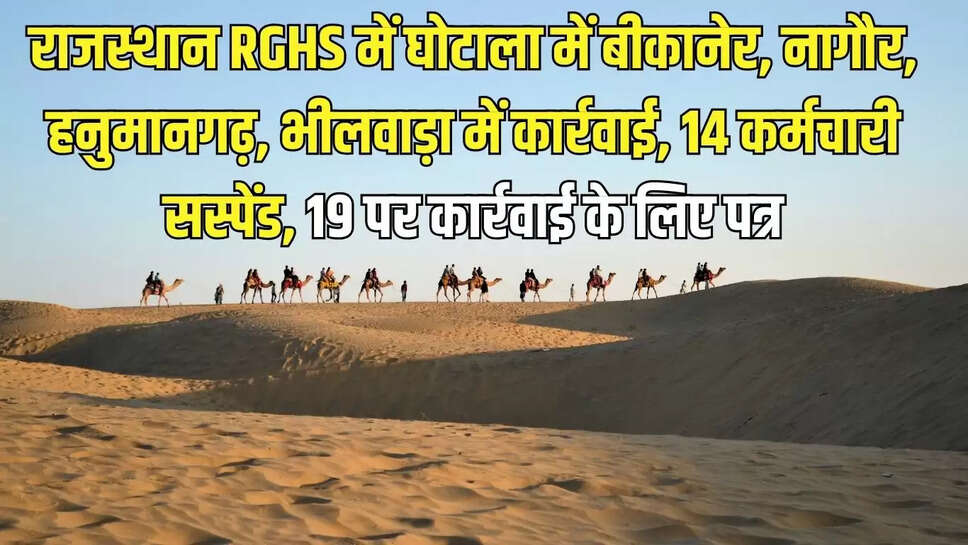 राजस्थान RGHS में घोटाला में &nbsp;बीकानेर, नागौर, हनुमानगढ़, भीलवाड़ा में कार्रवाई, 14 कर्मचारी सस्पेंड, &nbsp;19 पर कार्रवाई के लिए पत्र
