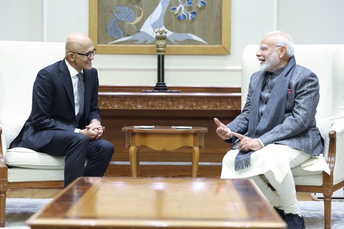 PM Modi-Microsoft Chairman Saty Nadella Meeting