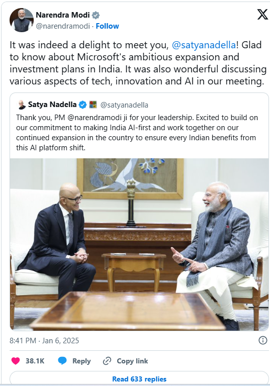 PM Modi-Microsoft Chairman Saty Nadella Meeting